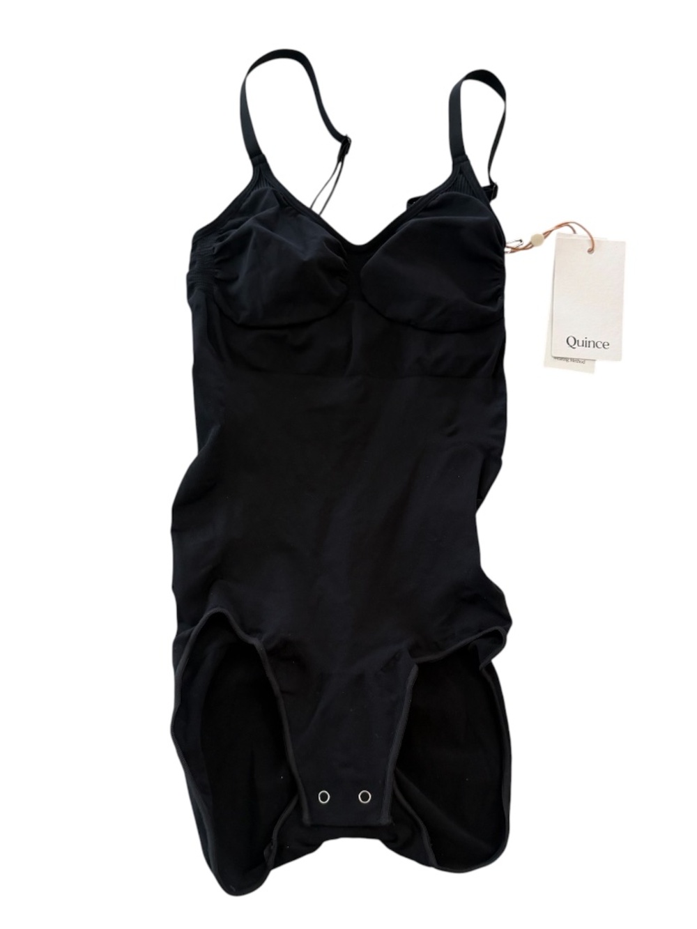 Quince Women’s Black Body Suit Wearing Method High Brief Buttoned Style Sz L NWT